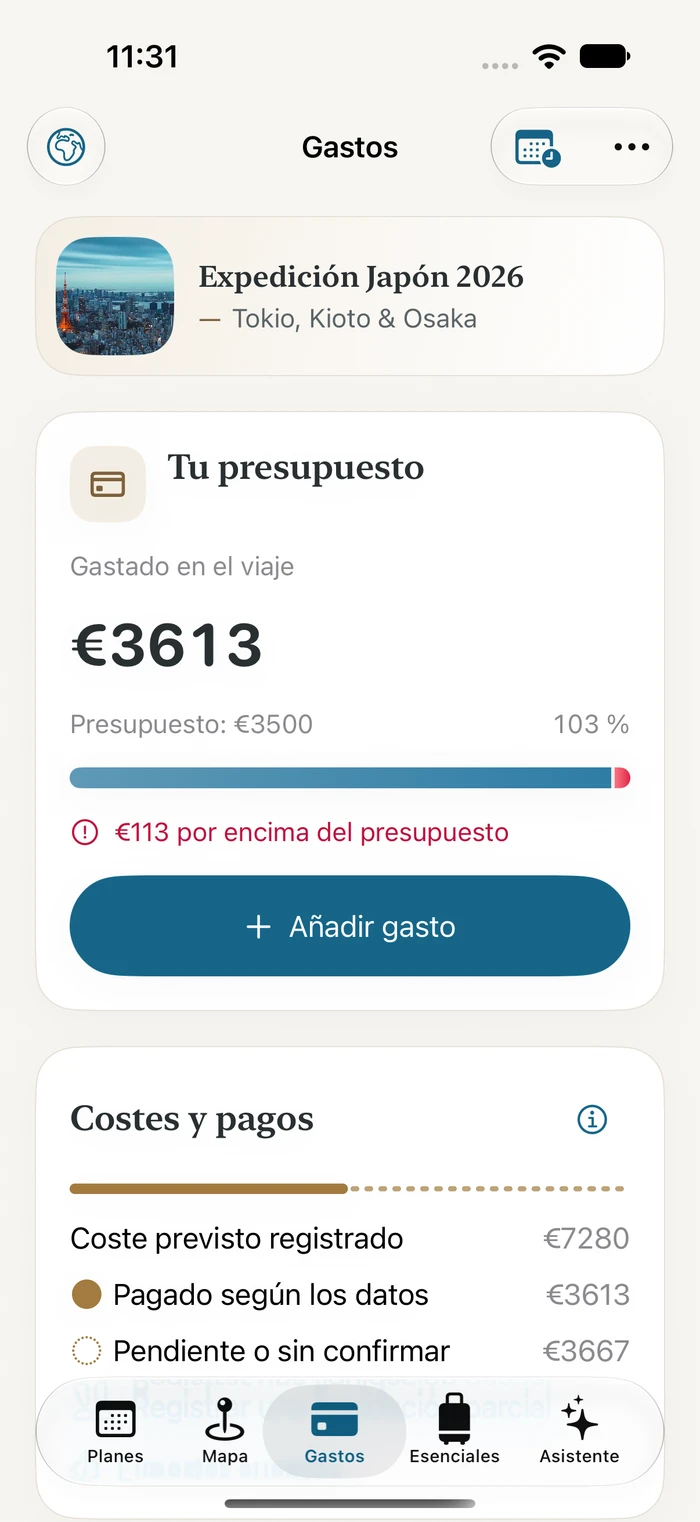 Current Traivu expenses screen with fictional amounts and spending categories